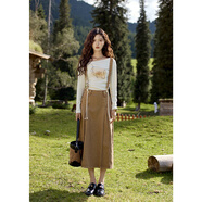 謎秀不規則收腰印花針織t恤女法式垂感中長(cháng)款半身裙套裝 雪花杏上衣 S