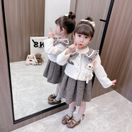 巴拉皮皮女童套裝秋裝2025新款小香風(fēng)兒童時(shí)髦炸街連衣裙洋氣女寶寶兩件套 白色（外套+連衣裙） 100 碼 身高90-100（2-3周歲）