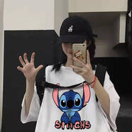 牧獸史迪仔ins恤男情侶裝夏韓潮BF原宿風(fēng)寬松半袖動(dòng)漫 字母史迪仔 白色 S