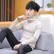 爵少男士高領(lǐng)毛衣男秋季新款韓版潮流個性打底衫2020潮牌白色線衣針織衫 米白色 L