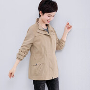 女夢(mèng)雨情中年女裝40-50歲純棉女春秋季外套韓版休閑上衣短款收腰顯瘦衣服 卡其色 3XL（140-155斤）