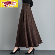 初徑秋冬新款復古百搭格子毛呢半身裙女高腰字裙中長(cháng)款休閑大擺長(cháng)裙 棕紅暗格子 2XL