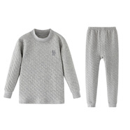 AB男童保暖內衣套裝純棉秋冬三層夾棉學(xué)生初高中青少年秋衣秋褲T325 麻灰 120cm