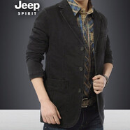 JEEP SPIRIT 吉普春秋冬新款休閑西服男裝純棉商務(wù)外套男士韓版中年大碼小西裝男 黑色 2XL
