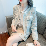 黛維亞（DEVEIA）短外套新品春季2023新款小香風(fēng)粗花呢小個(gè)子韓版百搭短款上衣女  淺藍色 M （96-105斤）
