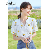 百圖（betu）betu百圖女裝襯衫優(yōu)雅繡花面料襯衣女V領(lǐng)荷葉翻領(lǐng)短袖襯衫女2205T75 白色 L