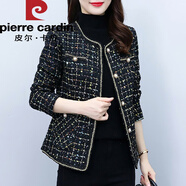 皮爾卡丹（pierre cardin）小香風(fēng)毛呢短外套女士裝春秋春2024年新款小個子加棉加厚上衣針織 黑色(不加棉)《今年流行漂亮西裝 XL (115-125斤)