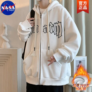 NASA ABOUT官方潮牌聯(lián)名潮牌衛衣男早秋季寬松學(xué)生連帽拉鏈開(kāi)衫情侶外套 N324D003F67白色 加絨 L