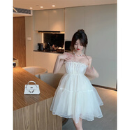 瑟空（SEKONG）2025夏季新款超仙度假風(fēng)連衣裙收腰顯瘦歐根紗蓬蓬抹胸裙YDK 白色 S