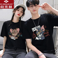 即墨短袖情侶裝夏天T恤男生半截袖t桖貓和老鼠情侶T恤衣服潮流夏裝網(wǎng)紅短袖不一樣的情侶裝體恤桖休閑汗衫 黑色女款+白色男款 女M+男XL