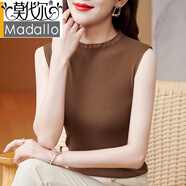 莫代爾半高領(lǐng)吊帶背心女西裝內搭春夏季蕾絲外穿無(wú)袖中領(lǐng)針織打底衫上衣 咖啡色 S (155)