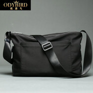 歐迪鳥(niǎo)（ODYBIRD）品牌單肩包男包帆布包休閑牛津布包男士斜挎包輕便大容量時(shí)尚包包 黑色 中包31*7*22cm
