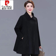 皮爾卡丹 復(fù)古紅斗篷式雙面羊絨大衣女短款寬松小個子a字秋冬羊毛呢子外套女 黑色 S 115~140斤