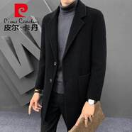 皮爾卡丹雙面羊毛絨大衣男士中長(cháng)款毛呢外套韓版冬季加厚加絨內膽呢子衣服 黑色 XL