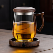 鋼盾德國進(jìn) 口品質(zhì)玻璃杯辦公室個(gè)人專(zhuān)用水杯家用男款耐高溫高檔帶蓋 透明耳意把水杯+木紋色保溫