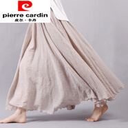 皮爾卡丹（pierre cardin）綠色棉麻半身裙春秋中長(zhǎng)款氣質(zhì)不規(guī)則高腰大擺中國(guó)風(fēng)漢服A字長(zhǎng)裙 米色  雙層不透 M 85C 適合腰圍60-100CM