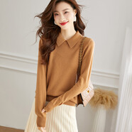 奢汐（Srcr）娃娃領(lǐng)羊毛衫女100%羊毛內搭針織打底秋冬小個(gè)子短款毛衣厚款