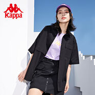 Kappa卡帕悅鏡短袖襯衫新款情侶男女印花T恤休閑開(kāi)衫K0CX2SD01D 黑色-990 S