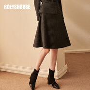 ROEYSHOUSE 羅衣職業(yè)知性套裝女冬裝新款上衣半身裙修身毛呢條紋套裝01167 黑條紋（半身裙） L
