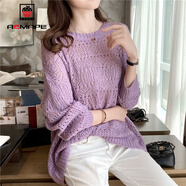 AEMAPE 鏤空針織衫女2025春秋冬季新款時(shí)尚百搭薄款寬松慵懶風(fēng)毛衣 香芋紫 3XL