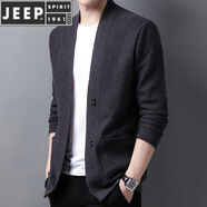 JEEP SPIRIT春秋季新款針織衫開衫男中青年純色開衫毛衣長袖外套男潮流 灰色 2XL 建議155-170斤