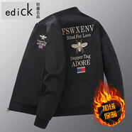 Edick輕奢品牌男裝秋冬歐洲站外套男白色夾克男休閑大碼冬季加絨棒球服 CK55黑色（加絨款） L（建議105-120斤左右）