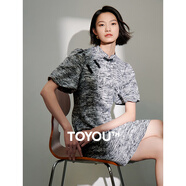 初語(yǔ)新中式改良旗袍裙女2024年春季新款立領(lǐng)短款連衣裙 黑白色 M