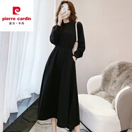 皮爾卡丹2024春秋外搭新款韓版氣質(zhì)長(cháng)袖顯瘦大擺收腰長(cháng)款衛衣連衣裙女裝潮 黑色 2XL 建議【135-145斤】