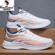 西域駱駝（VANCAMEL）特大碼男鞋50碼薄款加大加肥椰子鞋49透氣網(wǎng)鞋男48實(shí)心軟底跑步鞋 深藍桔 49