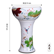 瓷小奴-景德鎮陶瓷落地立柱式魚(yú)缸特大號金魚(yú)缸睡蓮碗蓮荷花盆錦鯉室外 窯變荷花【大號肚徑51cm】