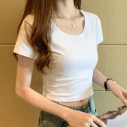 河帅棉短袖t恤女学生白色漏肚脐上衣紧身短款修身露脐打底 白色 2XL:建议115-128斤