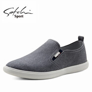 沙馳運動布鞋男鞋帆布鞋懶人鞋休閑鞋套腳男士透氣一腳蹬板鞋男潮 灰色S7232233A 39