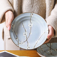 小鹿田燒櫻花20cm深盤(pán)日本制進(jìn)口陶瓷日式餐具釉下彩家用菜盤(pán)子餐盤(pán)釉下彩 20cm深盤(pán)【藍梅】