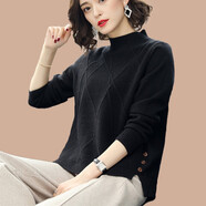 記述春秋春裝新款半高領(lǐng)純色毛衣女寬松百搭長(zhǎng)袖針織衫女春秋上衣 8054黑色 #M(建議95-105斤)