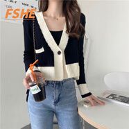 FSHE小香風(fēng)小眾別致針織衫開衫女秋冬外穿長(zhǎng)袖短款毛衣小外套法式上衣 白 S[建議80-95斤]