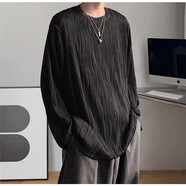 唐號（tanghao）褶皺肌理打底衫oversize長(cháng)袖t恤男潮牌T恤內搭高級感純欲風(fēng)男裝 黑色 XL