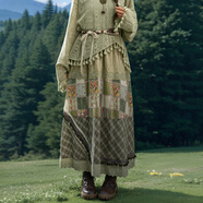 森女部落原創(chuàng  )蕾絲復古森系田園度假波西米亞風(fēng)半身裙初秋新款女裝 綠色半裙（單件） S