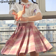 貴蘭姿jk制服女套裝半身裙子夏季學(xué)生百褶裙日系短裙三角函數(shù)JK正版原創(chuàng) 樹(shù)莓紅茶（格裙+短袖襯衫+領(lǐng)結(jié)） M 【95-105斤】