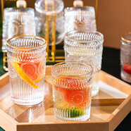 半物生活 玻璃杯家用玻璃水杯套裝喝水杯子高顏值網(wǎng)紅啤酒杯復古浮雕杯子 浮雕杯高款2只裝