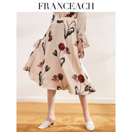 法涵意弛2025夏季新款印花重磅真絲桑蠶絲緞面中長(cháng)款a字半身裙女 杏色 M