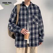 Foss Phil復(fù)古格子襯衫男春夏季寬松襯衣港風(fēng)潮牌長袖外套FPCS11藏青XL