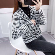 爵世康短外套女2022新款女毛毛套冬天穿的針織開衫小個子短 黑色 加厚保暖 S 建議體重80-90