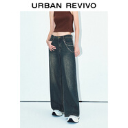 UR秋季新款女裝可拆卸鏈條做舊洗水牛仔長(cháng)褲UWV840216 藍色 27