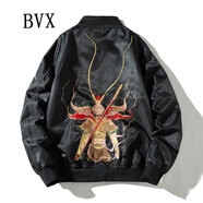 BVX中國(guó)風(fēng)刺繡飛行員夾克男秋冬季潮流帥氣休閑外套情侶寬松棒球服潮 黑色 冬季加棉 XL 【150-165斤】