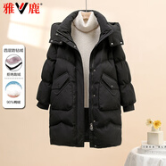 YALOO雅鹿2024新款羽絨服女中長款脫卸帽休閑百搭加厚淑女顯瘦保暖外套秋冬 黑色 M 推薦110-120斤