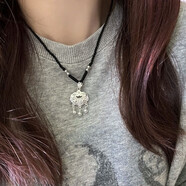 歐顏（OYshipin）足銀平安鎖項鏈女時尚潮流編織鎖包鎖骨鏈長命鎖如意鎖送女友 平安鎖項鏈/黑繩款