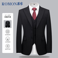 羅蒙（ROMON）西服男士小西裝外套職業(yè)正裝修身休閑伴郎服 黑色2XL