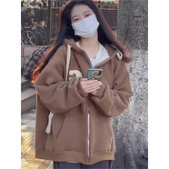 吉閑 衛衣女春秋款2024新款寬松外套女秋冬拉鏈連帽開(kāi)衫秋季上衣潮 駝色(薄款) M