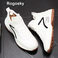 Rogosky  香港潮牌男鞋新款ins風(fēng)簡(jiǎn)約字母印花高幫板鞋男四季街頭休閑皮拼接包底運(yùn)動(dòng)鞋子 白色增高版 41（皮鞋碼）
