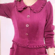 蘭威費雷小香風(fēng)燈芯絨連衣裙女秋冬款木耳花邊收腰中長(cháng)款連體裙 火龍果色 XL 建議120斤-135斤